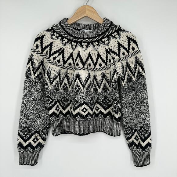 ZARA Fair Isle Chunky Knit Jacquard Crew Neck Sweater Nordic Cropped Geo Print - Picture 5 of 13